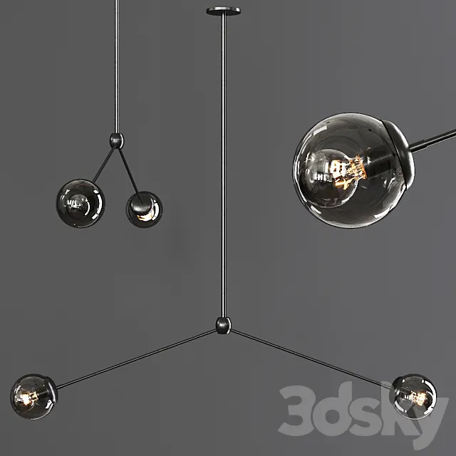Modo Pendant 2 Globes Black and Gray Glass 3ds Max