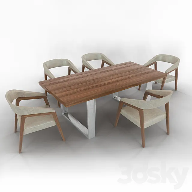 Modrest Byron Mid-Century Walnut Dining Set 3DS Max Model