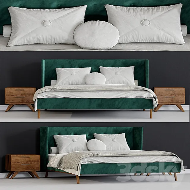 Modrest Durango Modern Green Fabric & Walnut Bed 3ds Max
