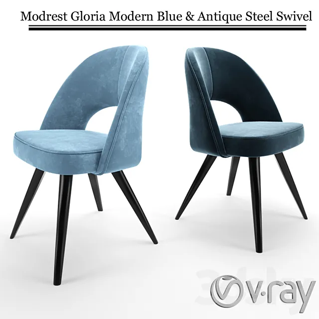 Modrest Gloria Modern Blue & Antique Steel Swivel 3ds Max