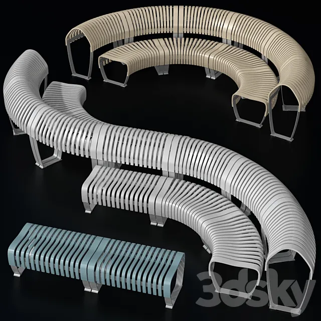 Modular curved and straight bench 3ds Max