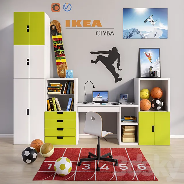 Modular furniture and accessories for a children’s room IKEA set 2 3ds Max