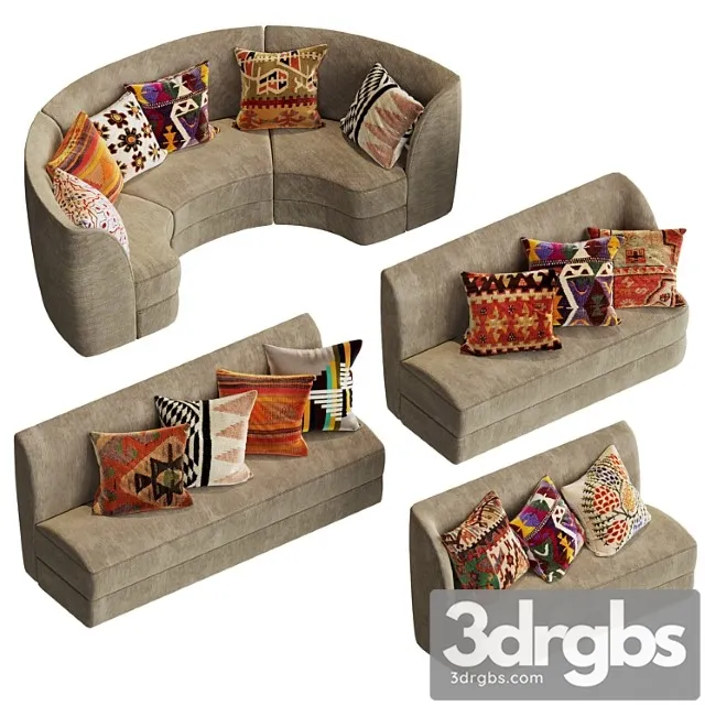 Modular sofas for cafe, restaurant and 24 pillow textures
