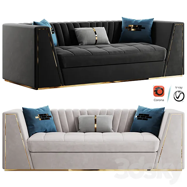Modular Velvet Sofa Deep Gray Tufted Upholstery Modern Couch Floor Sofa in Large Format: 3Ds Max 2015 3ds Max