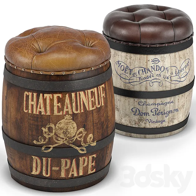 Moet Chateauneuf du Pape Wine Barrel Stools 3dsMax Model