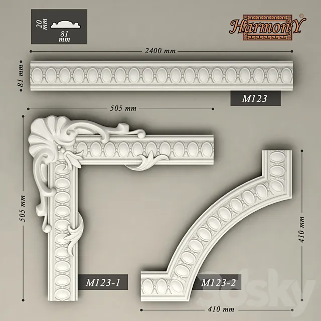 Molding ornamental corner pieces “Harmony” (M123) 3DS Max Model