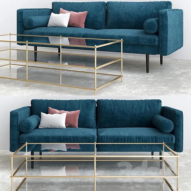 Monroe Mid Century Sofa Celestial Blue 3DSMax File