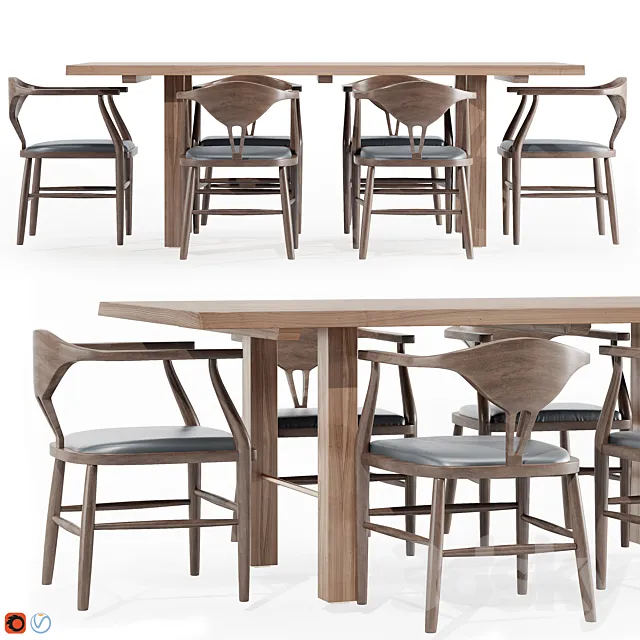 Montana Live Edge Dining Table with Peking B Dining Chairs 3DSMax File