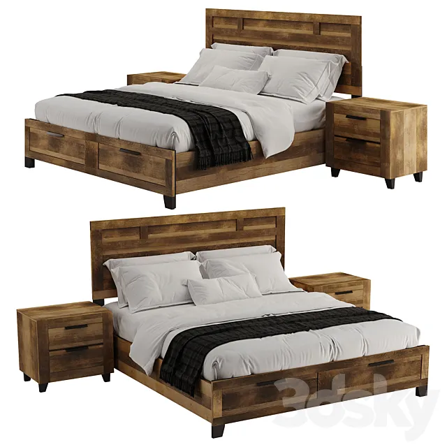 Morales Rustic Wood Bed 3ds Max