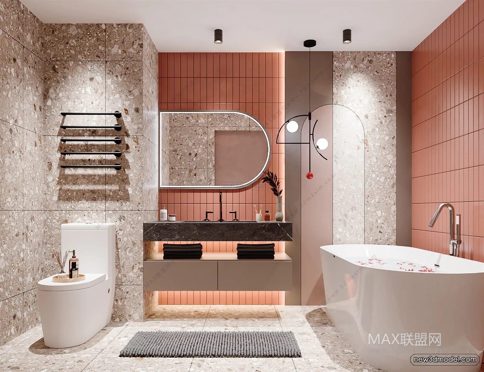Morandi Style Interior 3D Blocks – Bathroom 3D Scene – 197 – VRAY