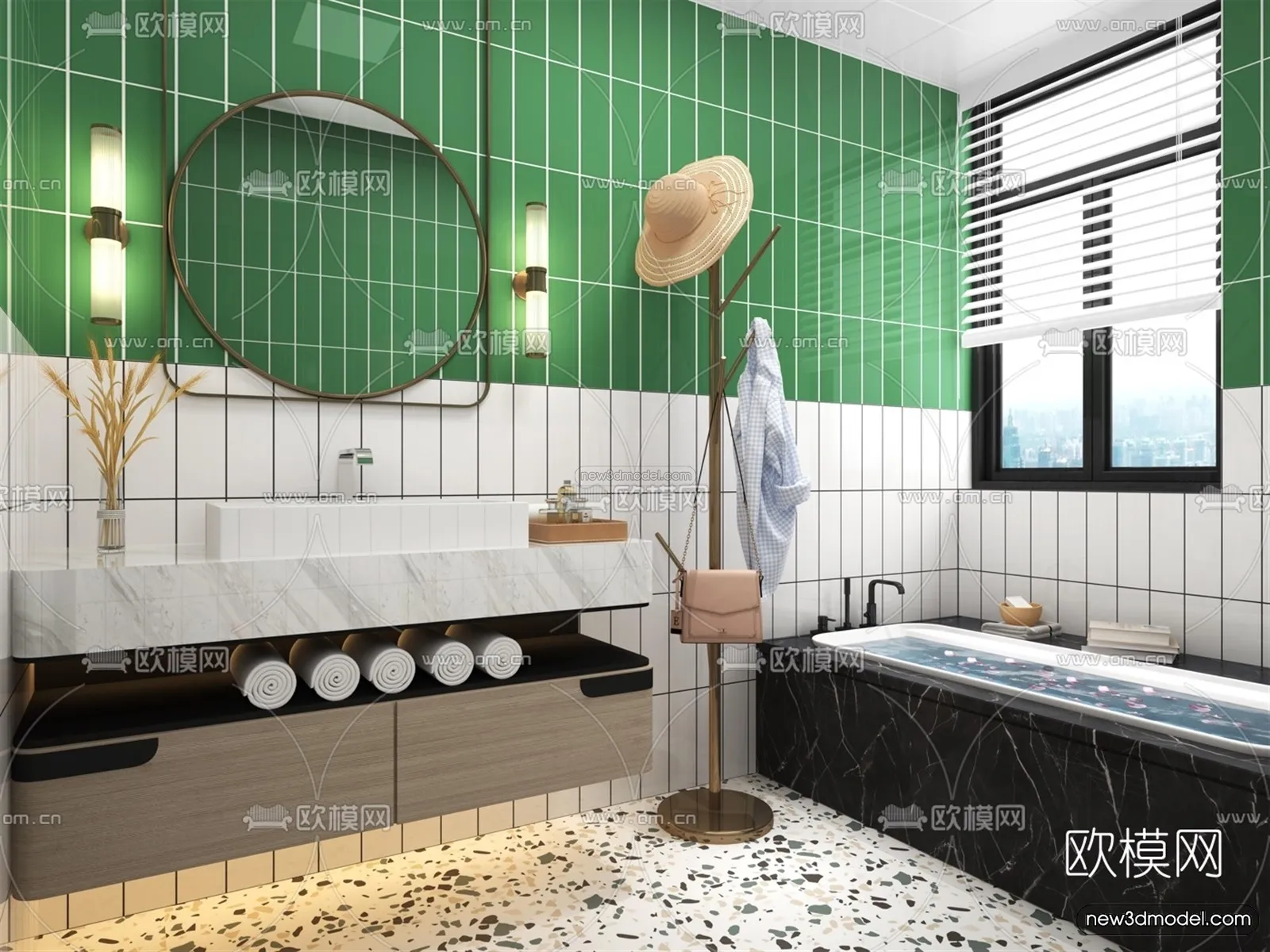 Morandi Style Interior 3D Blocks – Bathroom 3D Scene – 199 – VRAY