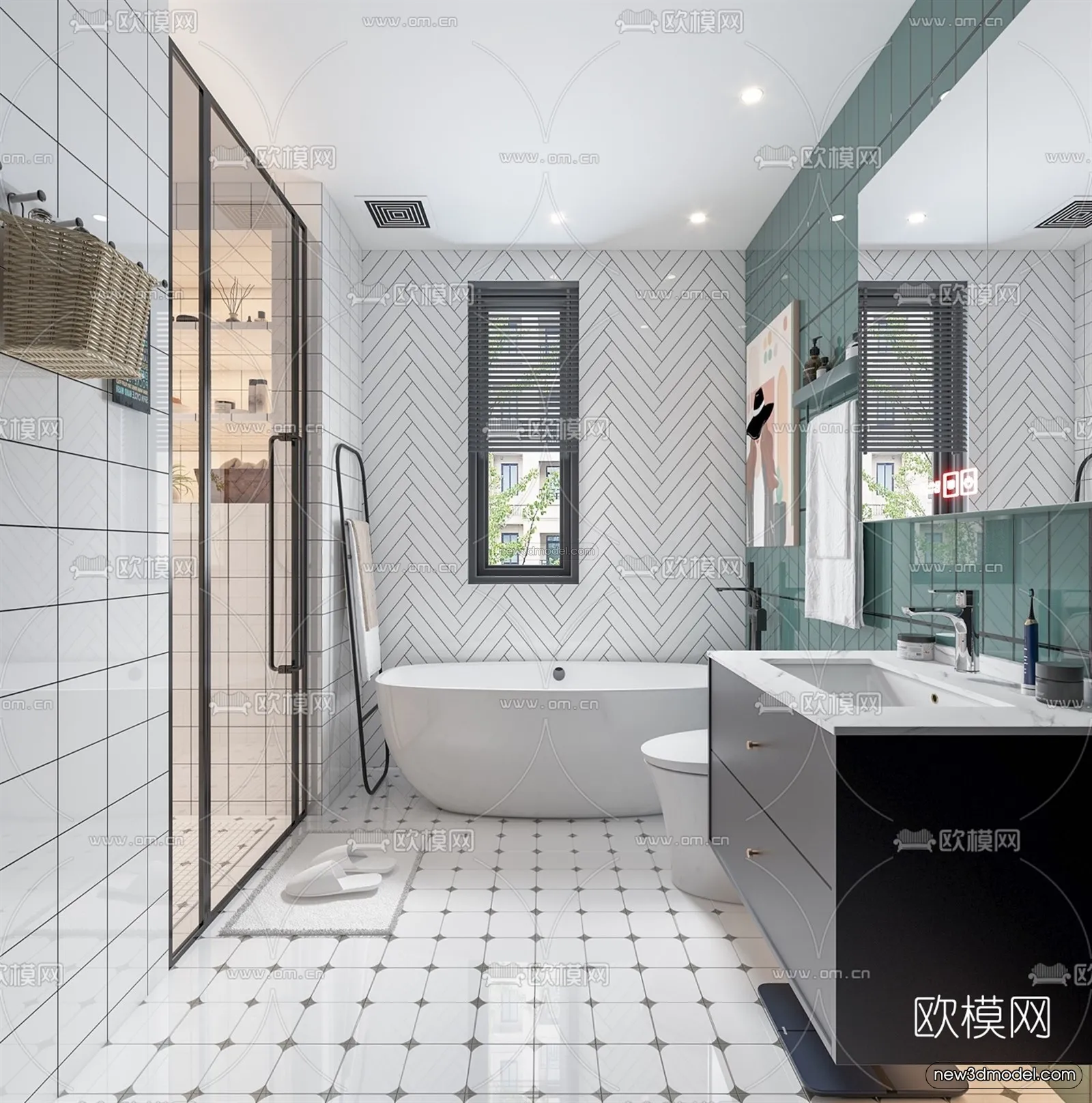 Morandi Style Interior 3D Blocks – Bathroom 3D Scene – 203 – VRAY