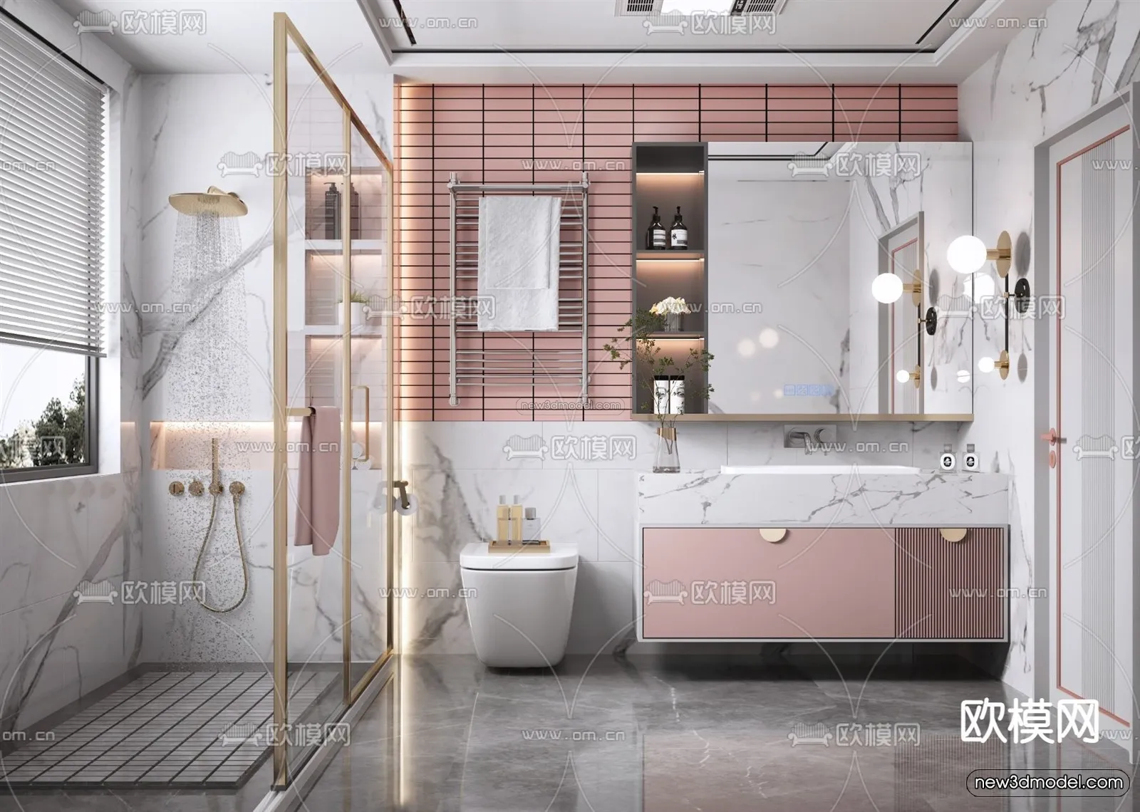 Morandi Style Interior 3D Blocks – Bathroom 3D Scene – 205 – VRAY