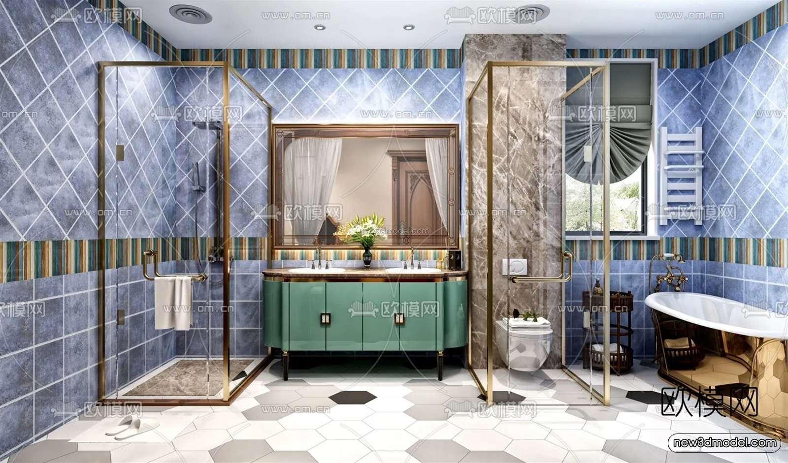 Morandi Style Interior 3D Blocks – Bathroom 3D Scene – 207 – VRAY