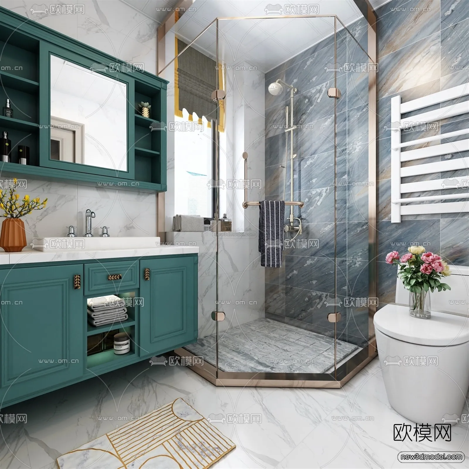 Morandi Style Interior 3D Blocks – Bathroom 3D Scene – 208 – VRAY