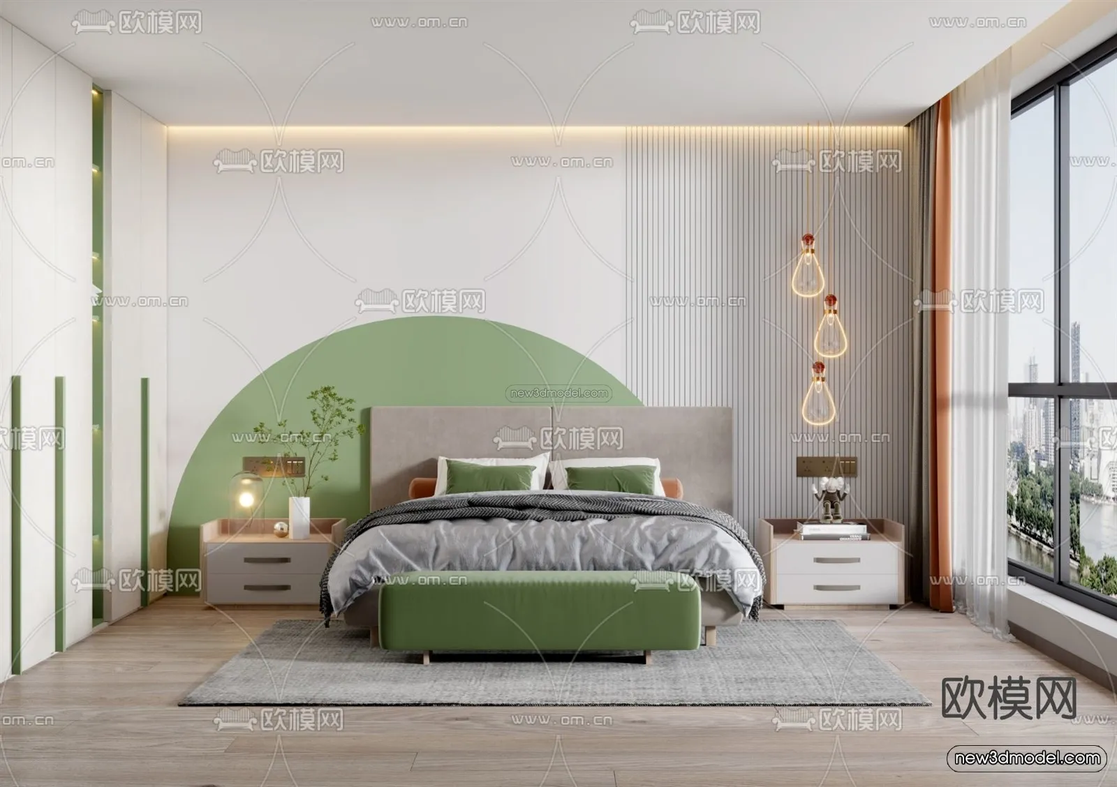 Morandi Style Interior 3D Blocks – Bedroom 3D Scene – 118 – VRAY