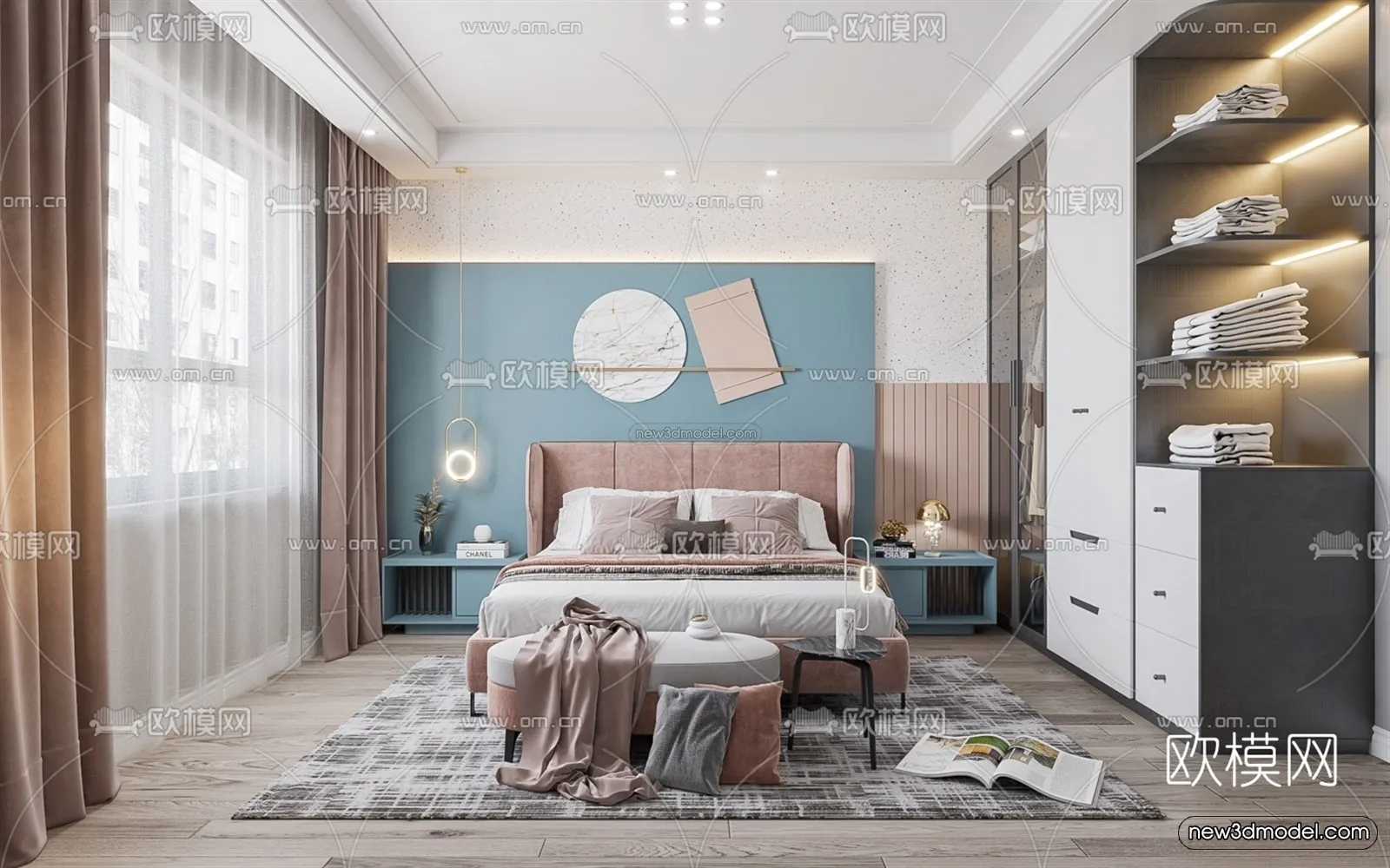 Morandi Style Interior 3D Blocks – Bedroom 3D Scene – 123 – VRAY