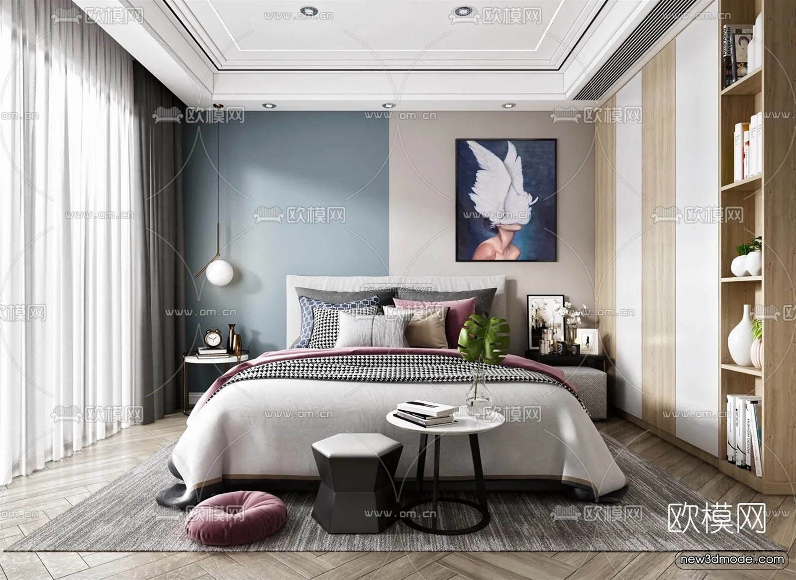 Morandi Style Interior 3D Blocks – Bedroom 3D Scene – 124 – VRAY