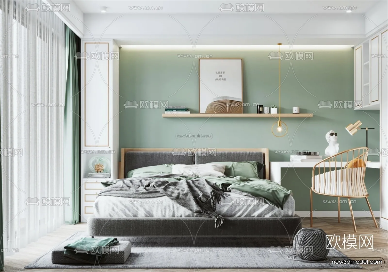 Morandi Style Interior 3D Blocks – Bedroom 3D Scene – 125 – VRAY
