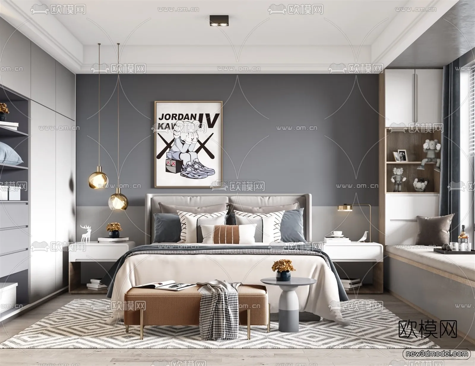 Morandi Style Interior 3D Blocks – Bedroom 3D Scene – 126 – VRAY