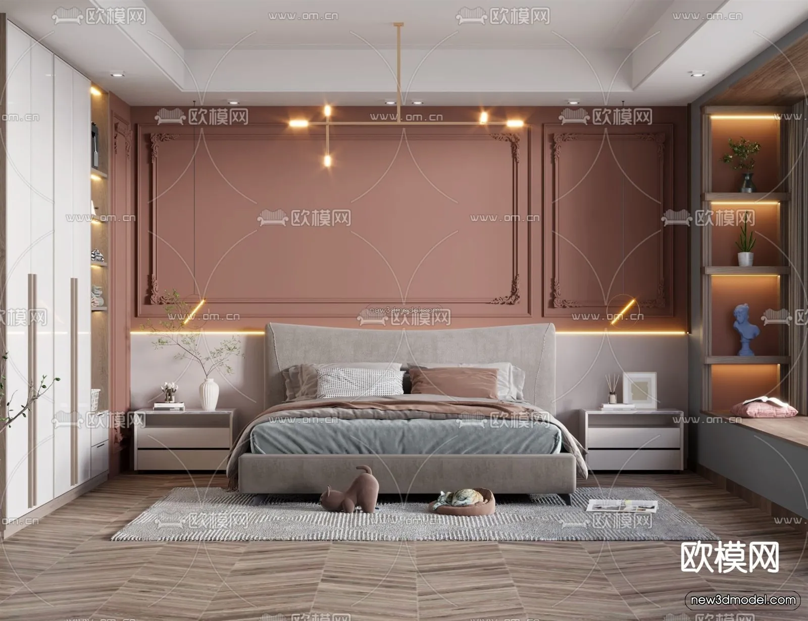 Morandi Style Interior 3D Blocks – Bedroom 3D Scene – 134 – VRAY