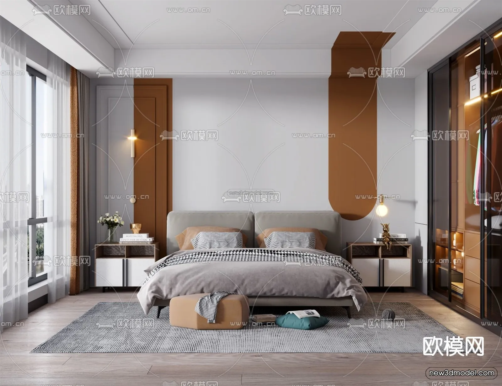 Morandi Style Interior 3D Blocks – Bedroom 3D Scene – 136 – VRAY
