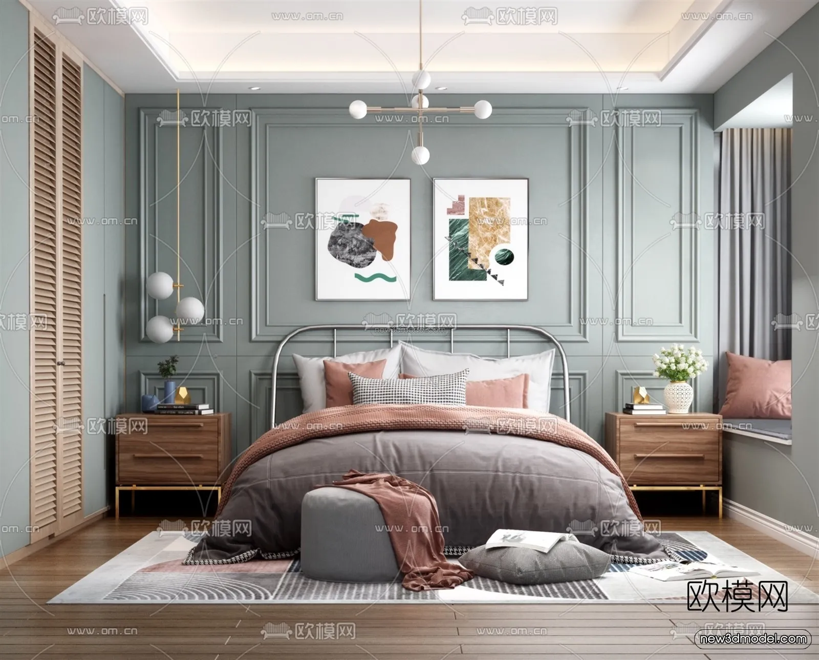 Morandi Style Interior 3D Blocks – Bedroom 3D Scene – 139 – VRAY