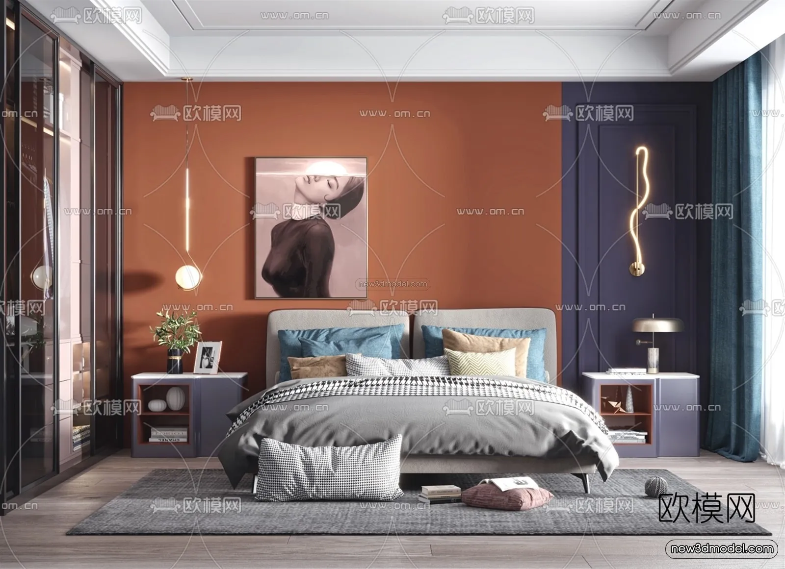 Morandi Style Interior 3D Blocks – Bedroom 3D Scene – 142 – VRAY