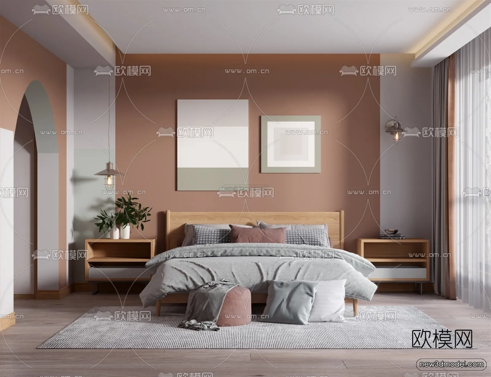 Morandi Style Interior 3D Blocks – Bedroom 3D Scene – 148 – VRAY