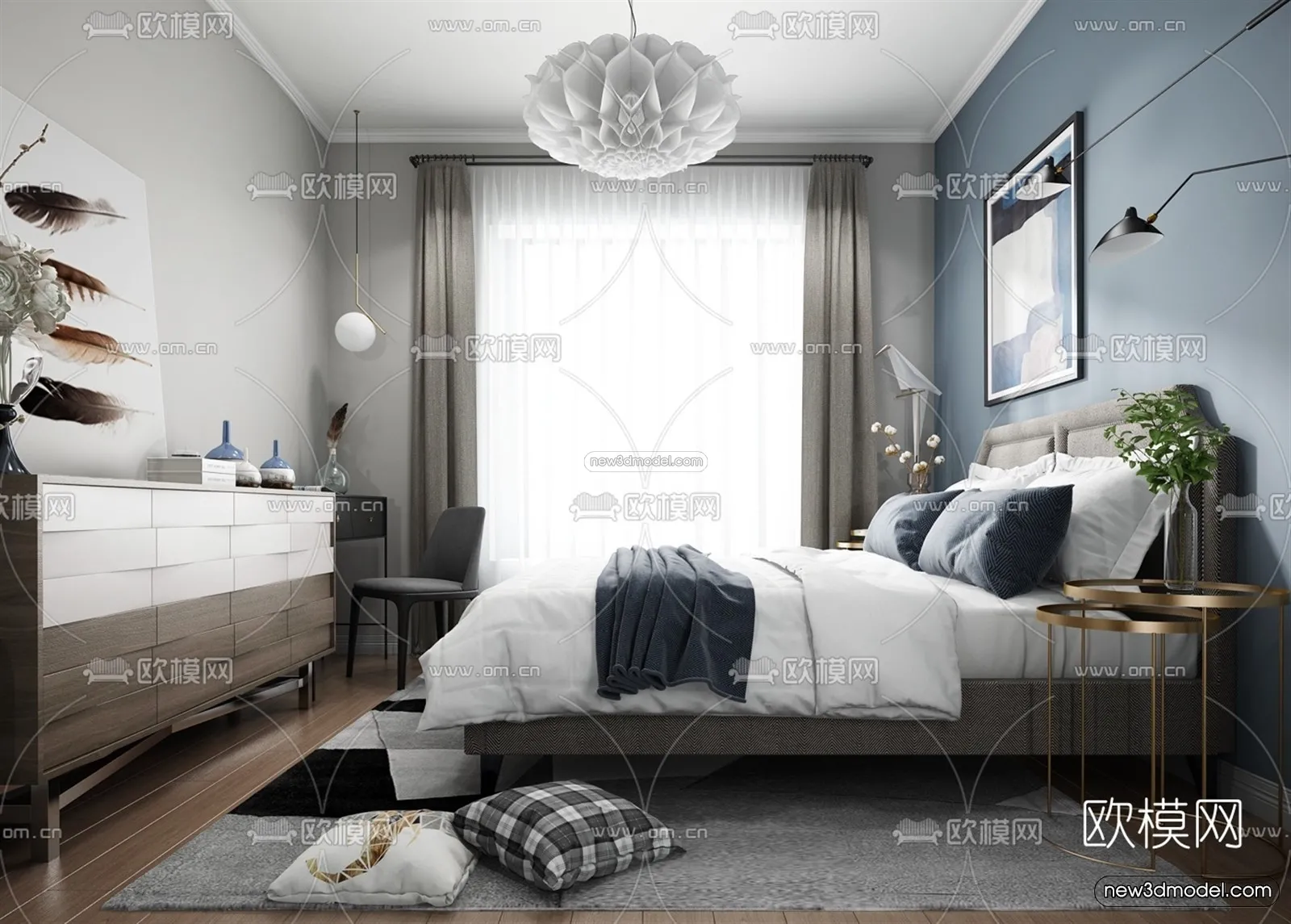 Morandi Style Interior 3D Blocks – Bedroom 3D Scene – 149 – VRAY