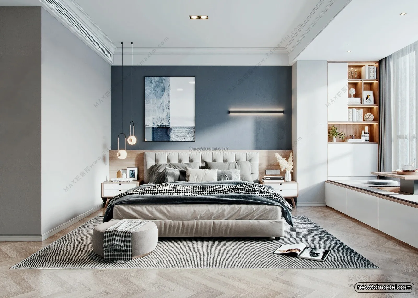 Morandi Style Interior 3D Blocks – Bedroom 3D Scene – 150 – VRAY