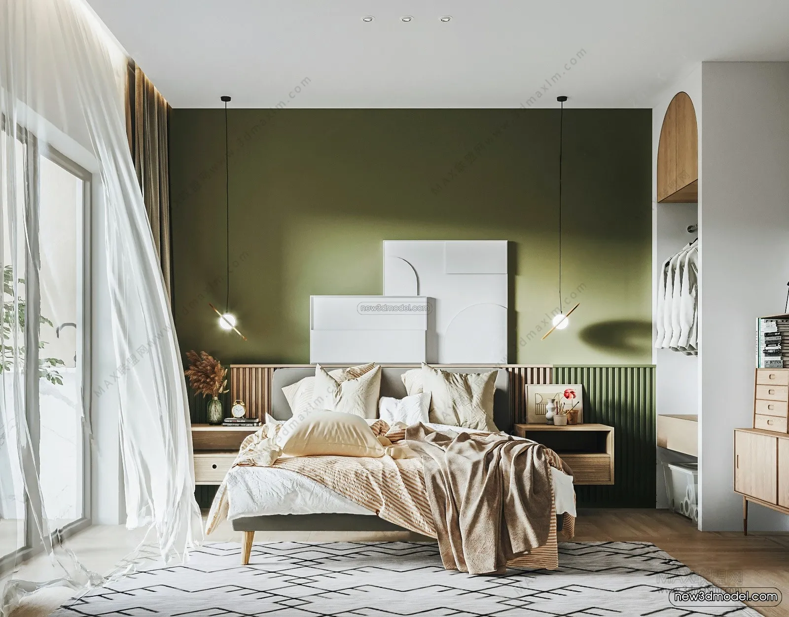 Morandi Style Interior 3D Blocks – Bedroom 3D Scene – 152 – VRAY