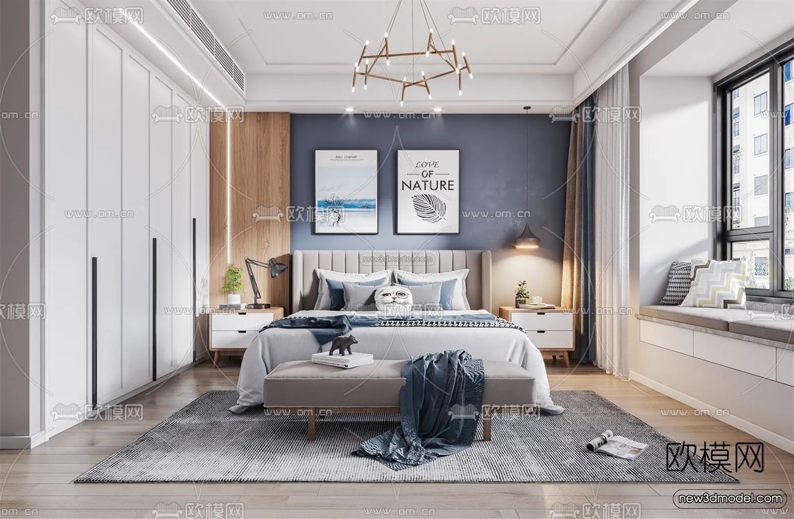 Morandi Style Interior 3D Blocks – Bedroom 3D Scene – 154 – VRAY