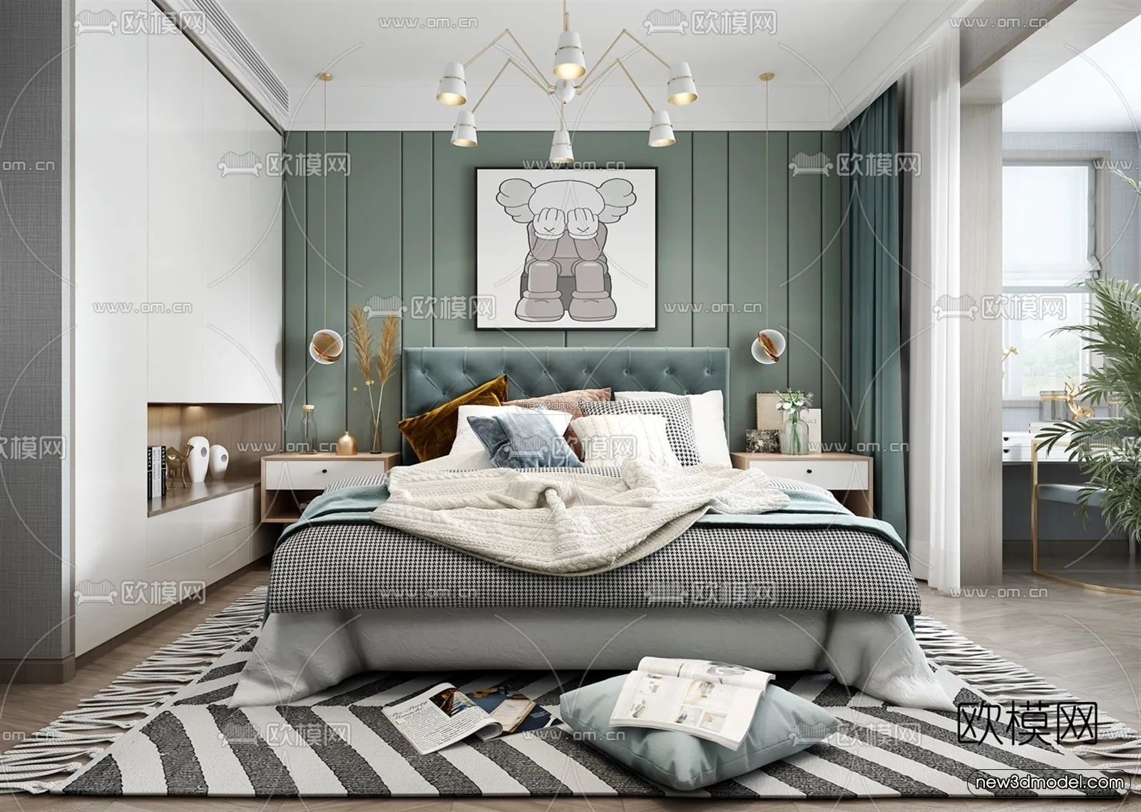Morandi Style Interior 3D Blocks – Bedroom 3D Scene – 155 – VRAY