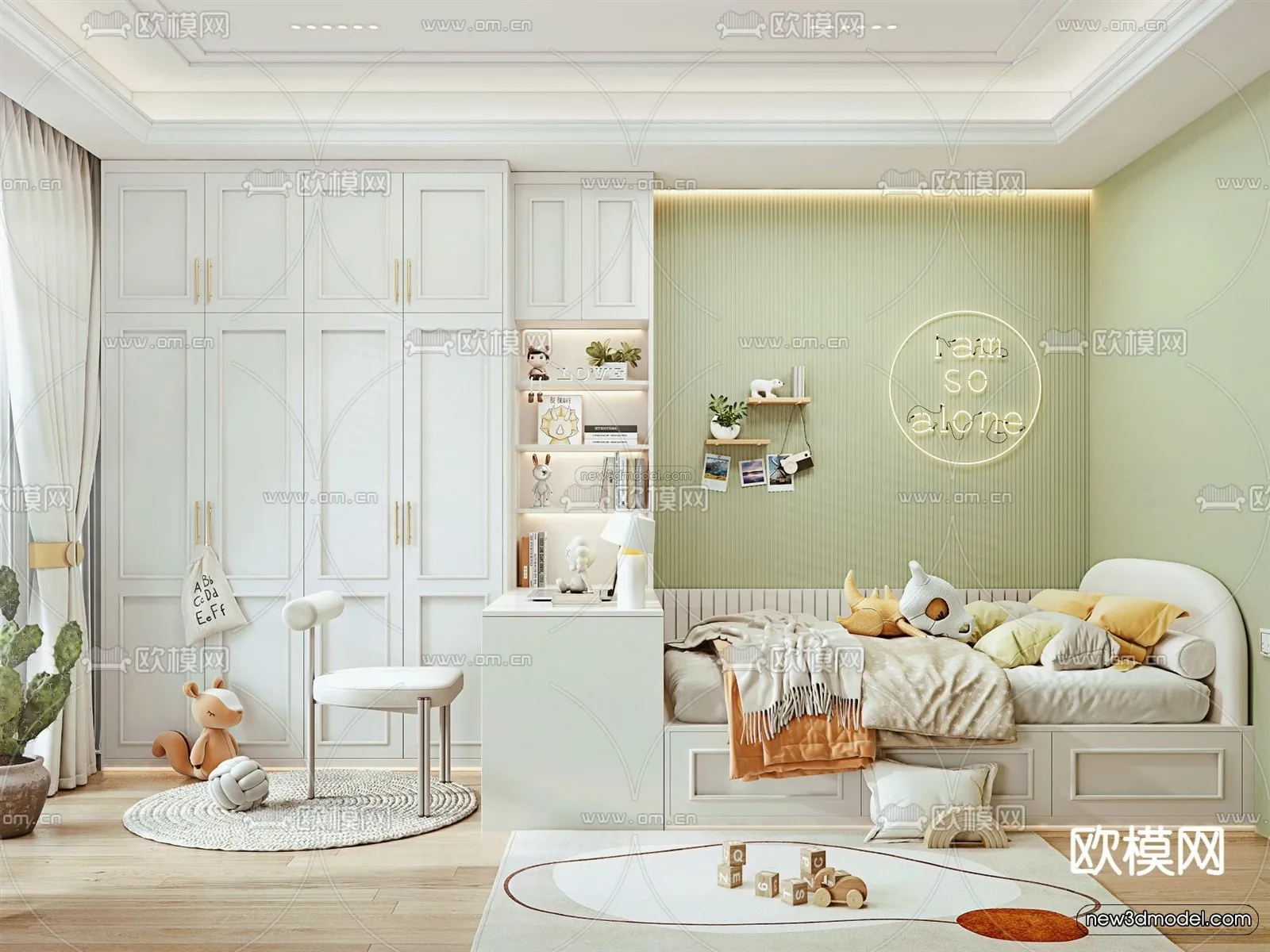Morandi Style Interior 3D Blocks – Bedroom 3D Scene – 156 – VRAY