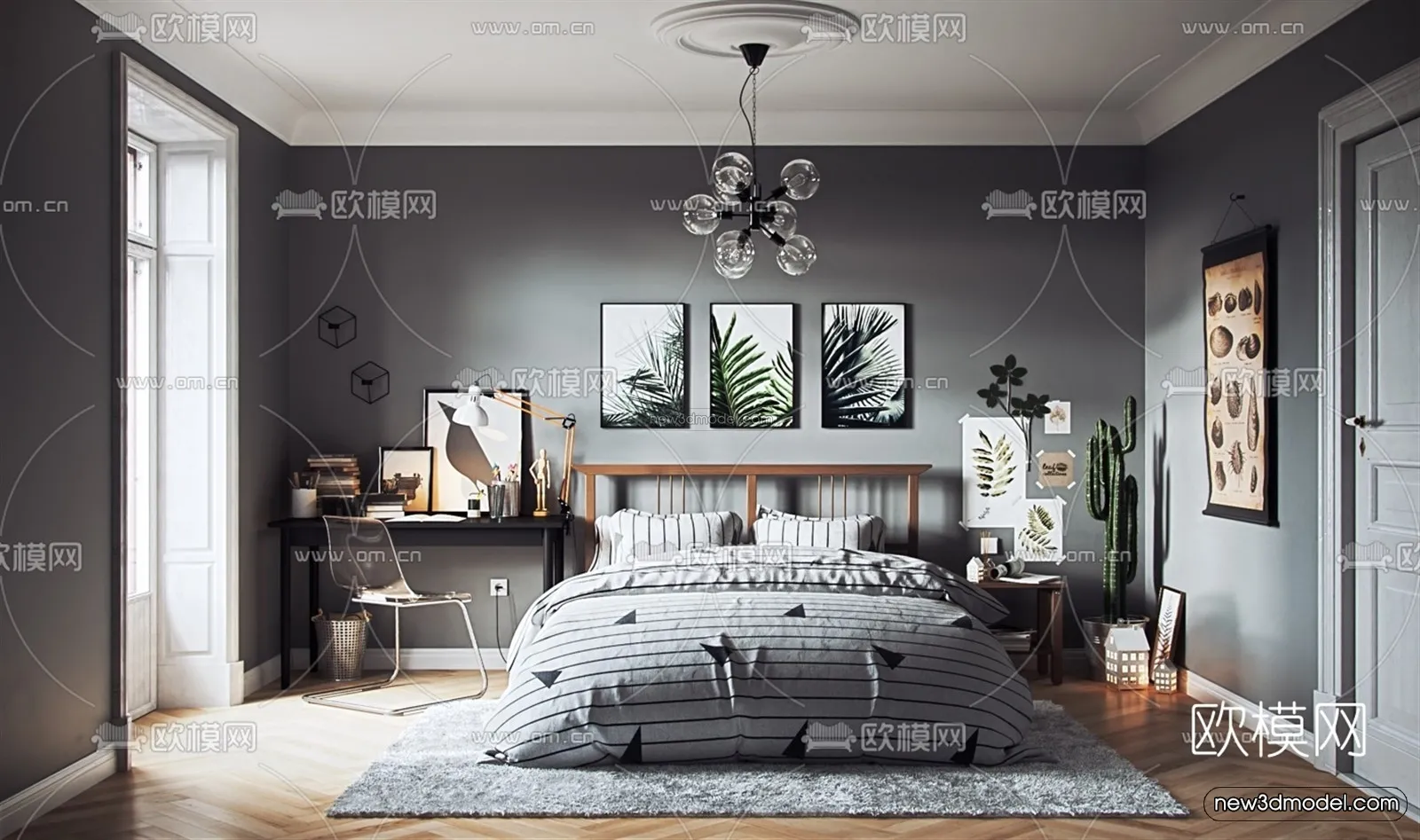 Morandi Style Interior 3D Blocks – Bedroom 3D Scene – 162 – VRAY