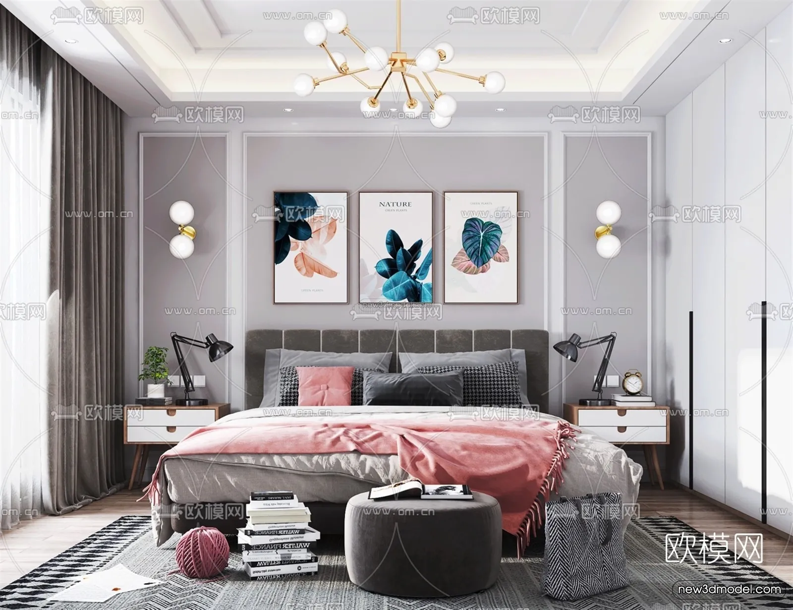Morandi Style Interior 3D Blocks – Bedroom 3D Scene – 164 – VRAY