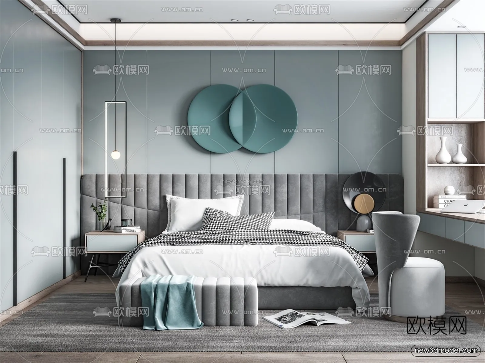 Morandi Style Interior 3D Blocks – Bedroom 3D Scene – 168 – VRAY