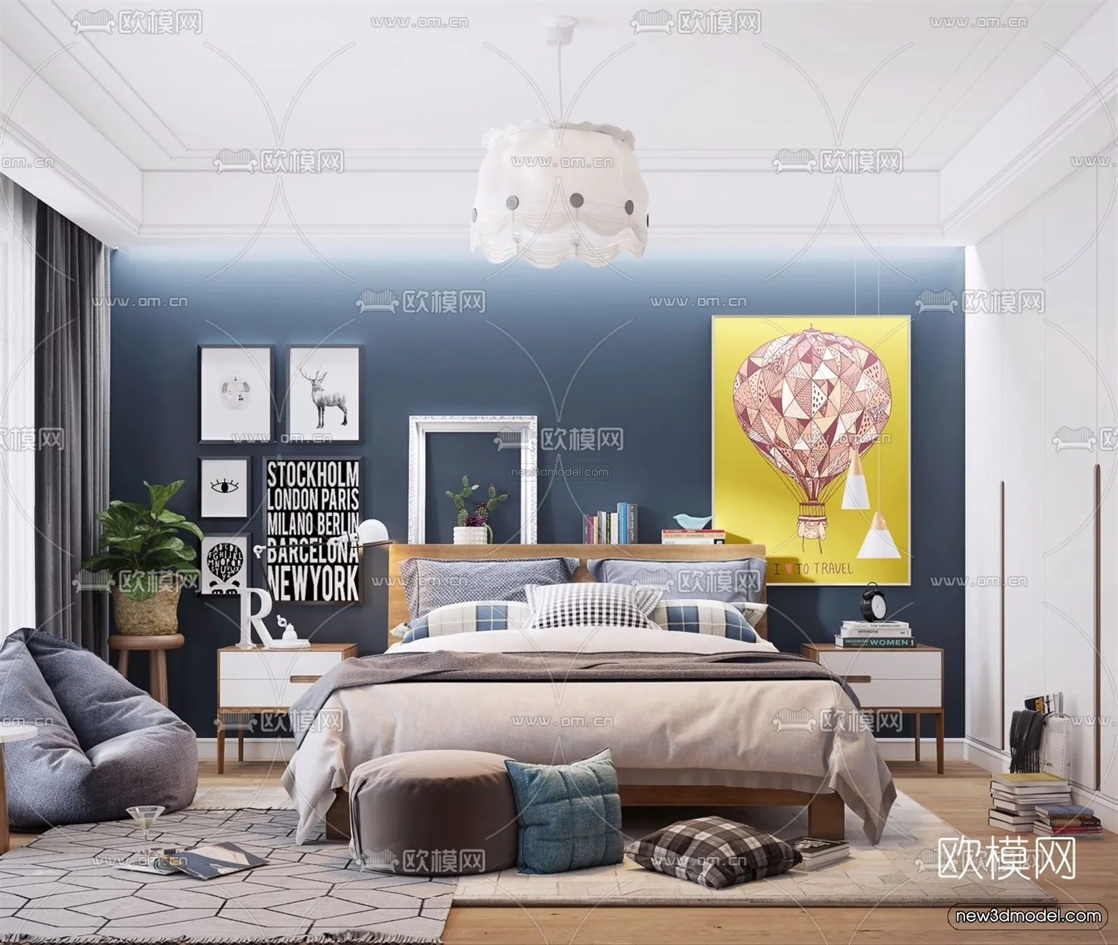 Morandi Style Interior 3D Blocks – Bedroom 3D Scene – 169 – VRAY