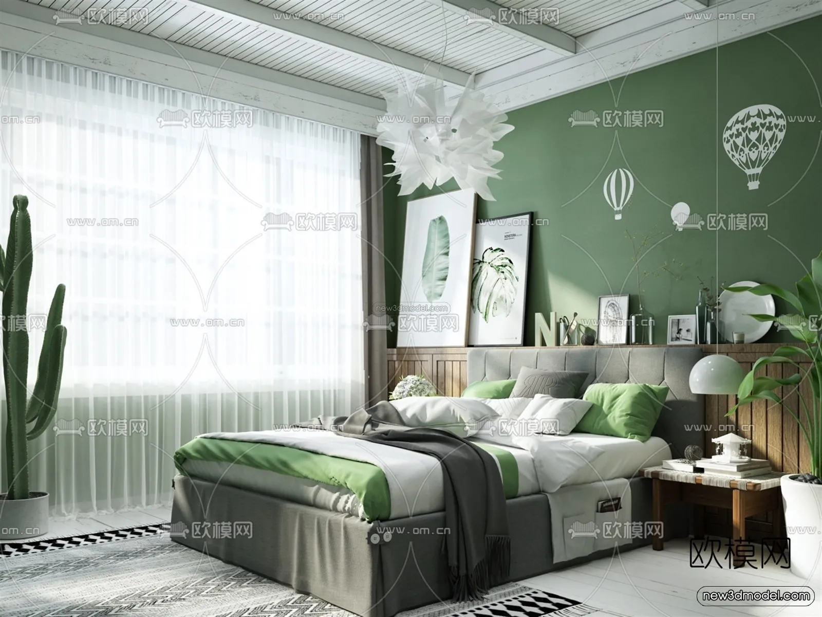 Morandi Style Interior 3D Blocks – Bedroom 3D Scene – 172 – VRAY