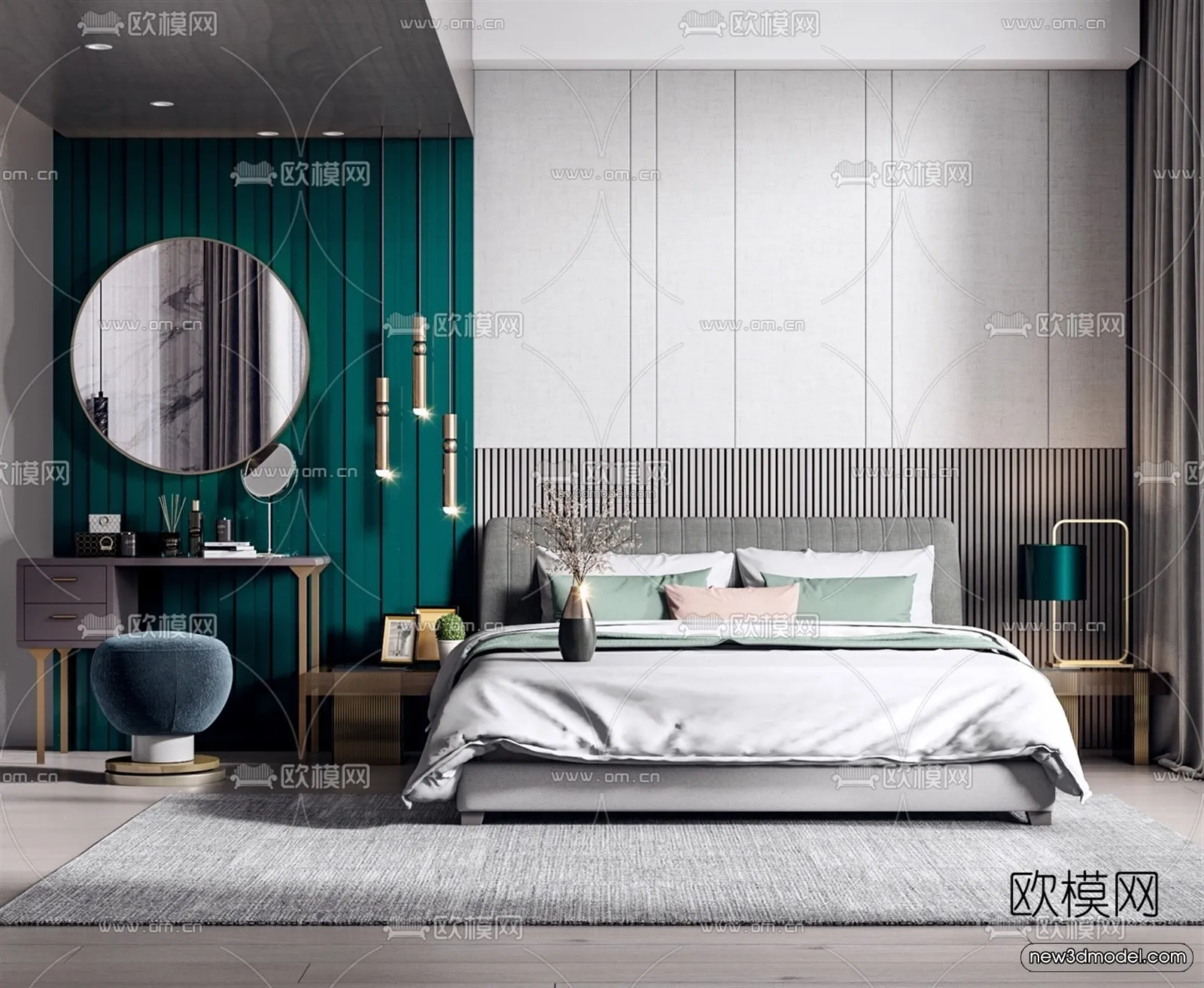Morandi Style Interior 3D Blocks – Bedroom 3D Scene – 173 – VRAY