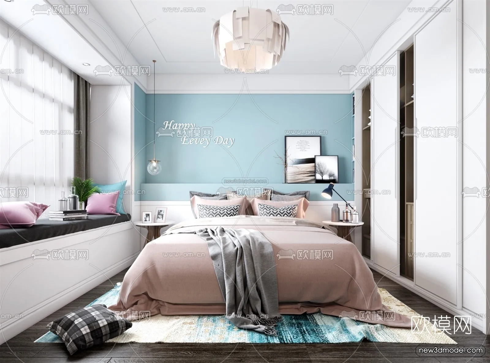 Morandi Style Interior 3D Blocks – Bedroom 3D Scene – 174 – VRAY