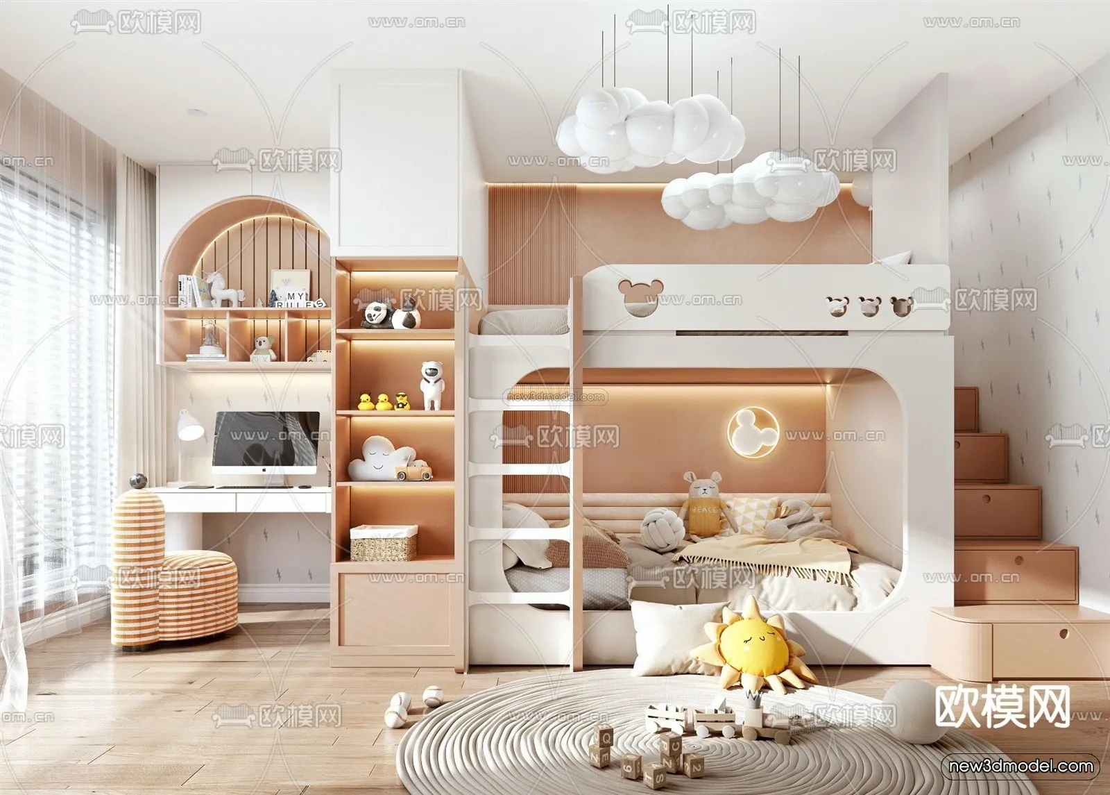 Morandi Style Interior 3D Blocks – Bedroom 3D Scene – 178 – VRAY