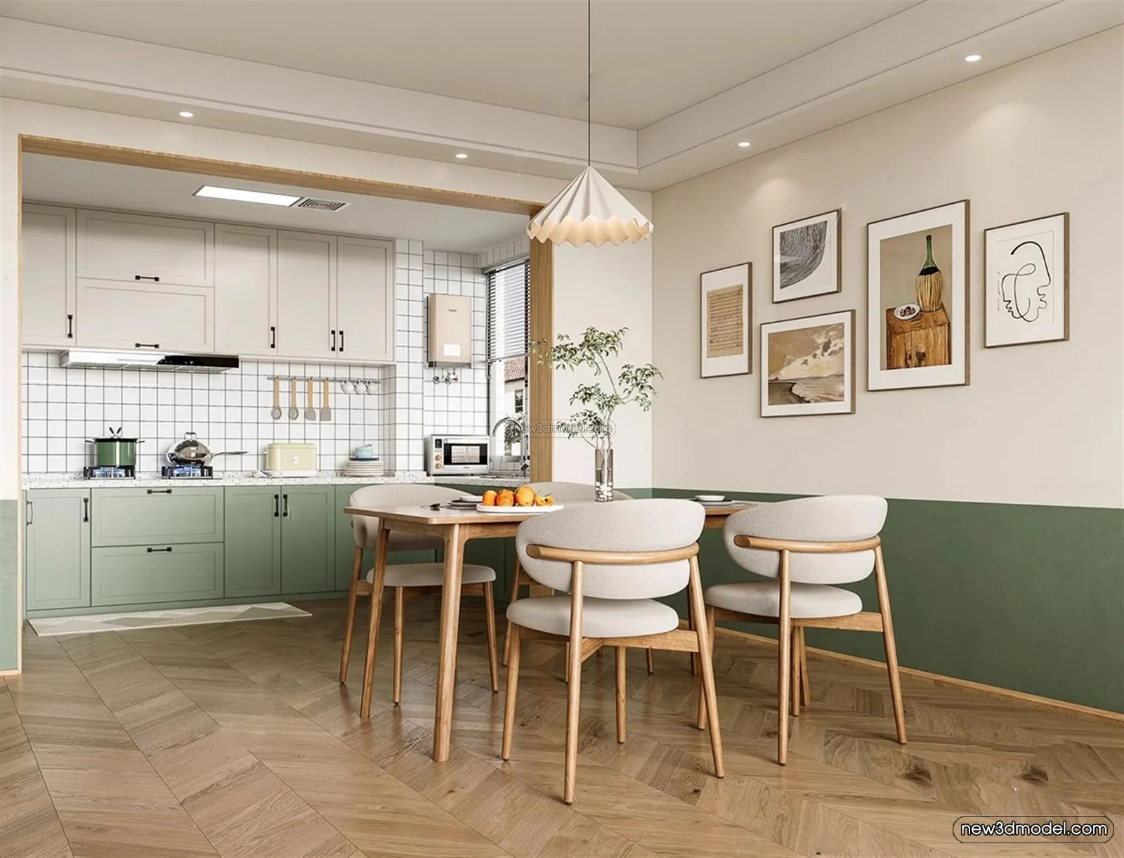 Morandi Style Interior 3D Blocks – Dining 3D Scene – 184 – VRAY