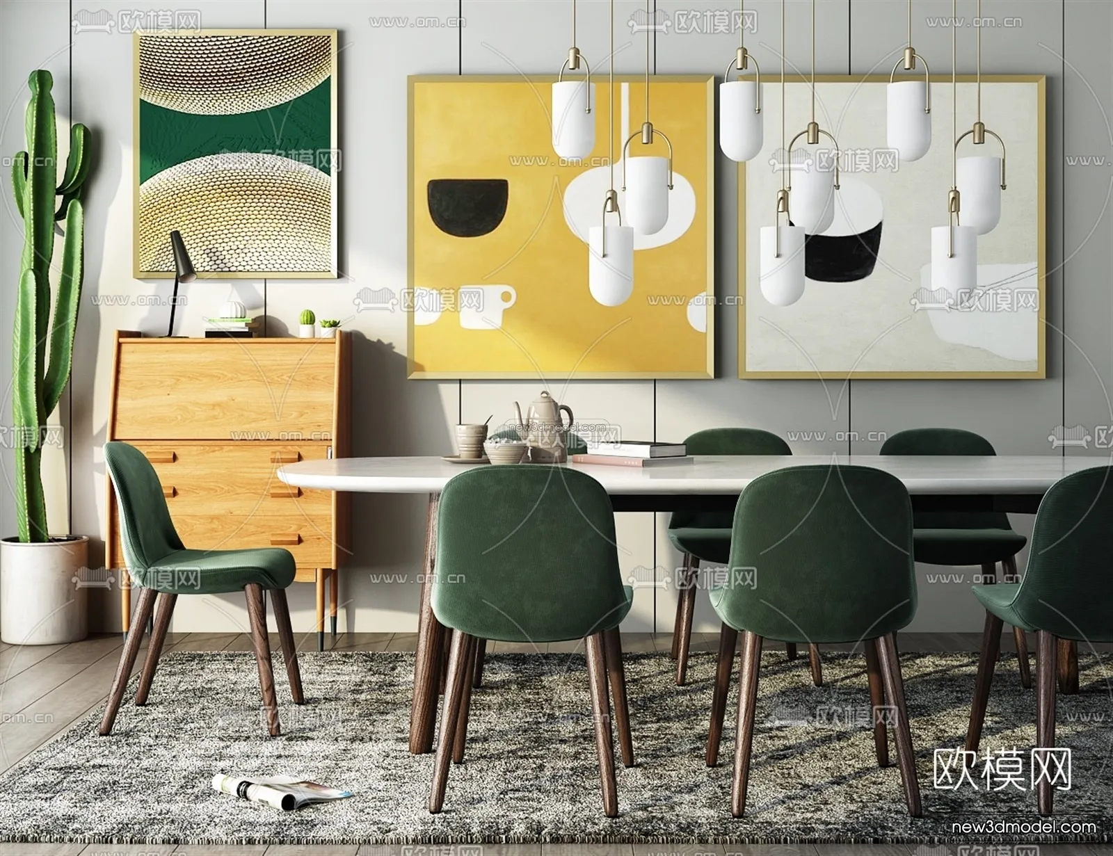 Morandi Style Interior 3D Blocks – Dining 3D Scene – 186 – VRAY
