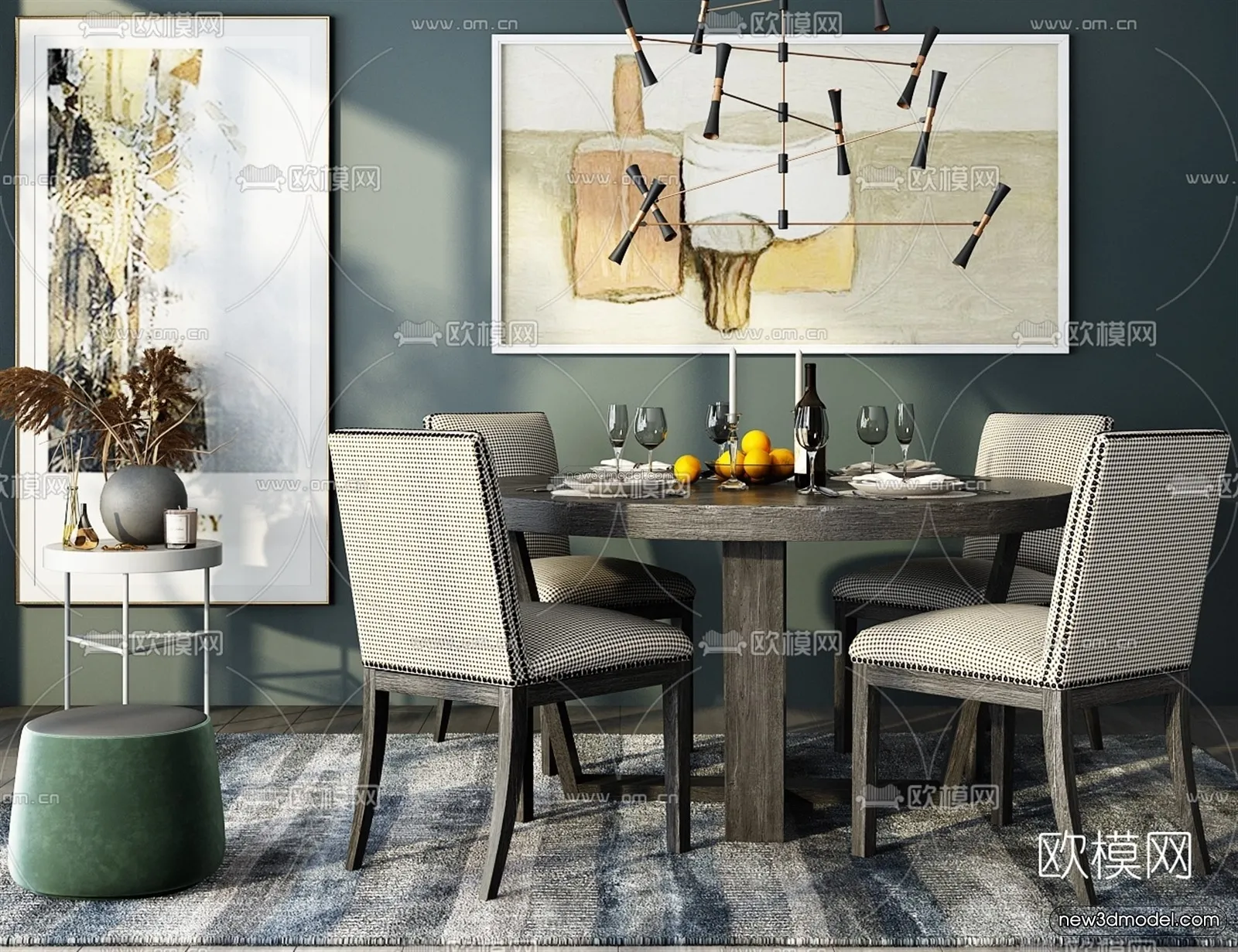 Morandi Style Interior 3D Blocks – Dining 3D Scene – 191 – VRAY