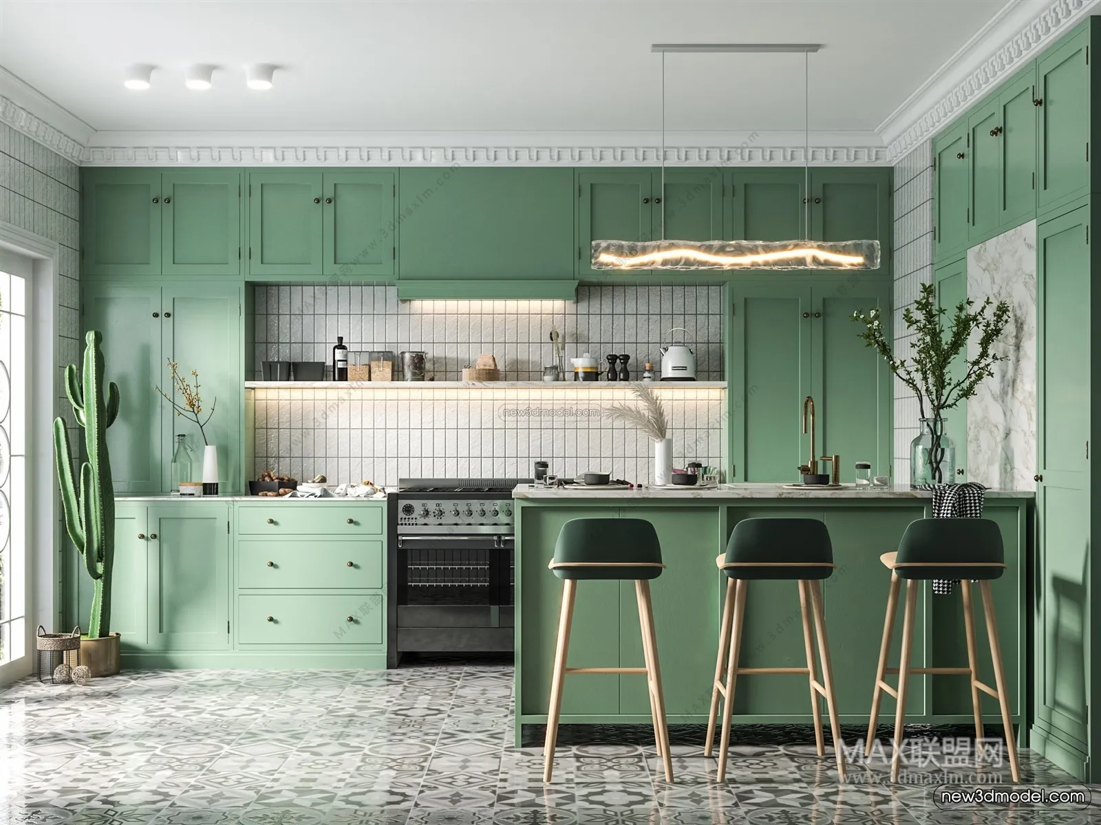 Morandi Style Interior 3D Blocks – Kitchen 3D Scene – 219 – VRAY