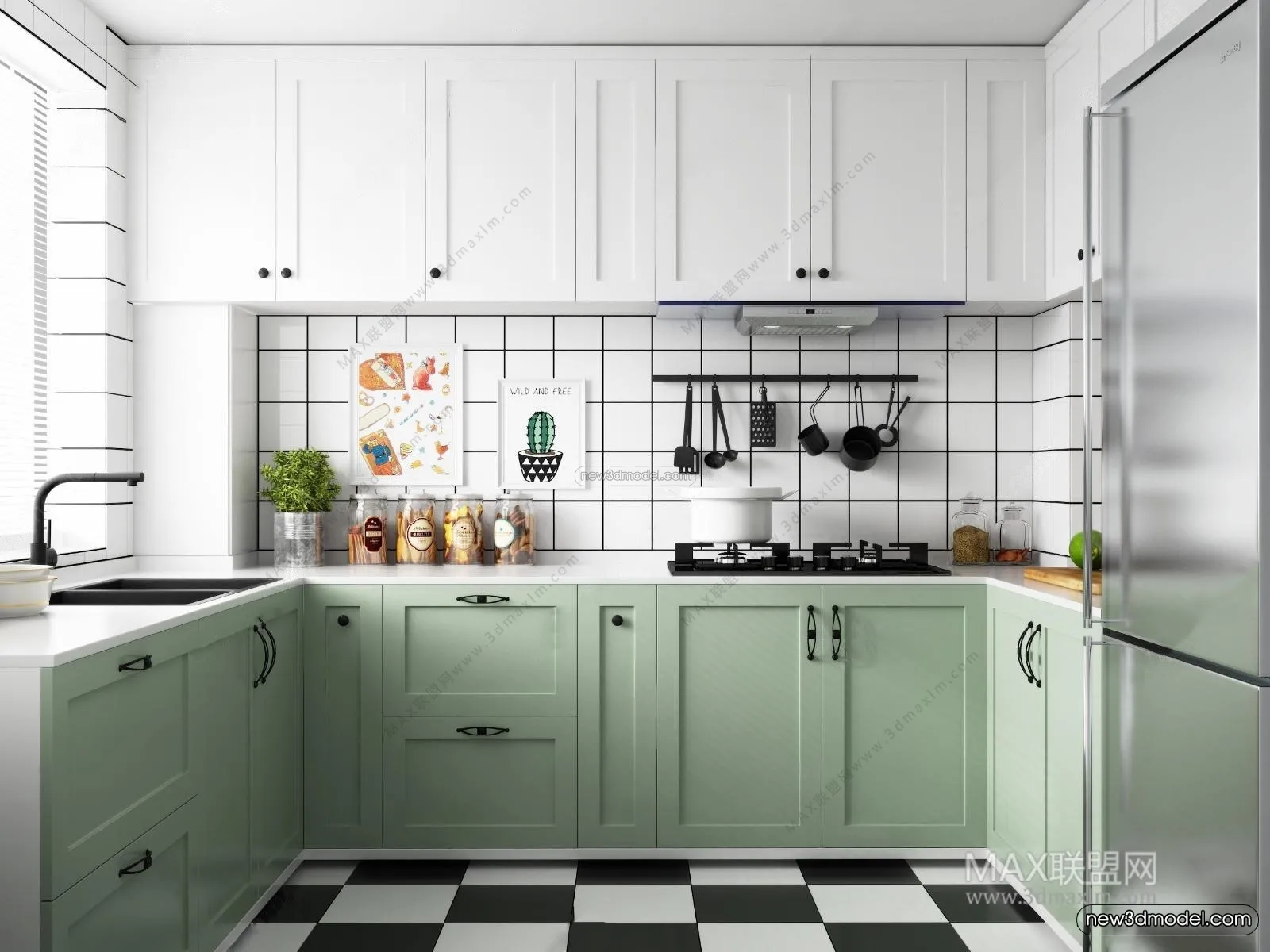 Morandi Style Interior 3D Blocks – Kitchen 3D Scene – 221 – VRAY