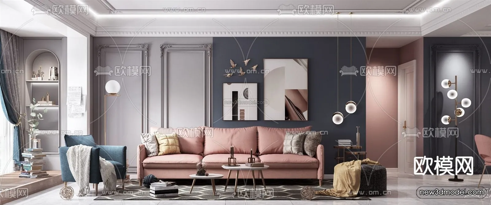 Morandi Style Interior 3D Blocks – Living Room 3D Scene – 018 – VRAY