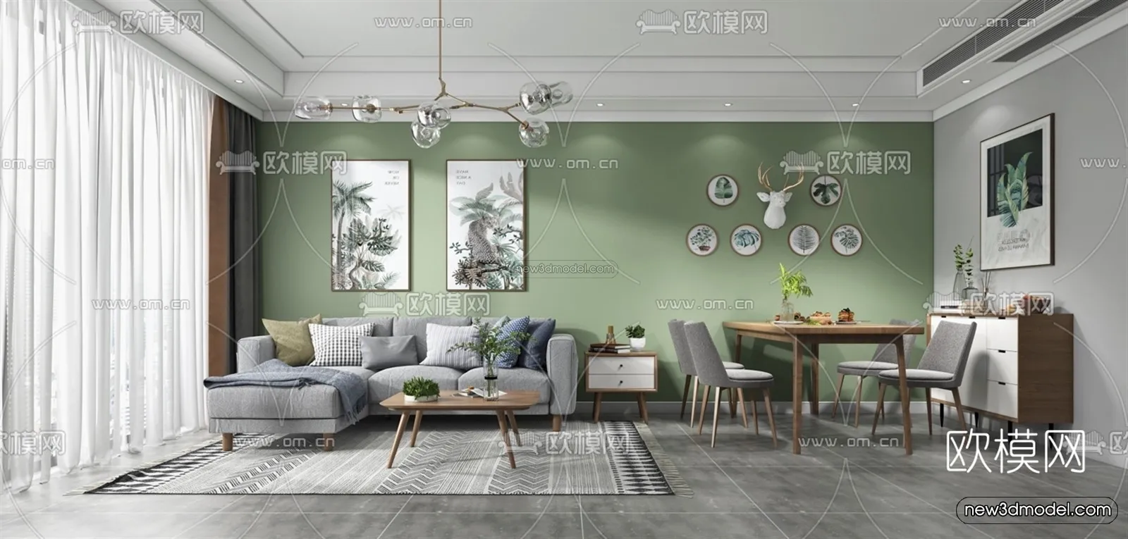 Morandi Style Interior 3D Blocks – Living Room 3D Scene – 020 – VRAY